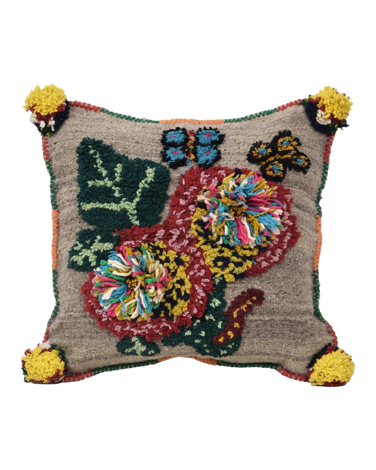 Grande housse de coussin carrée en laine Grandes Fleurs et Papillon - Image 4