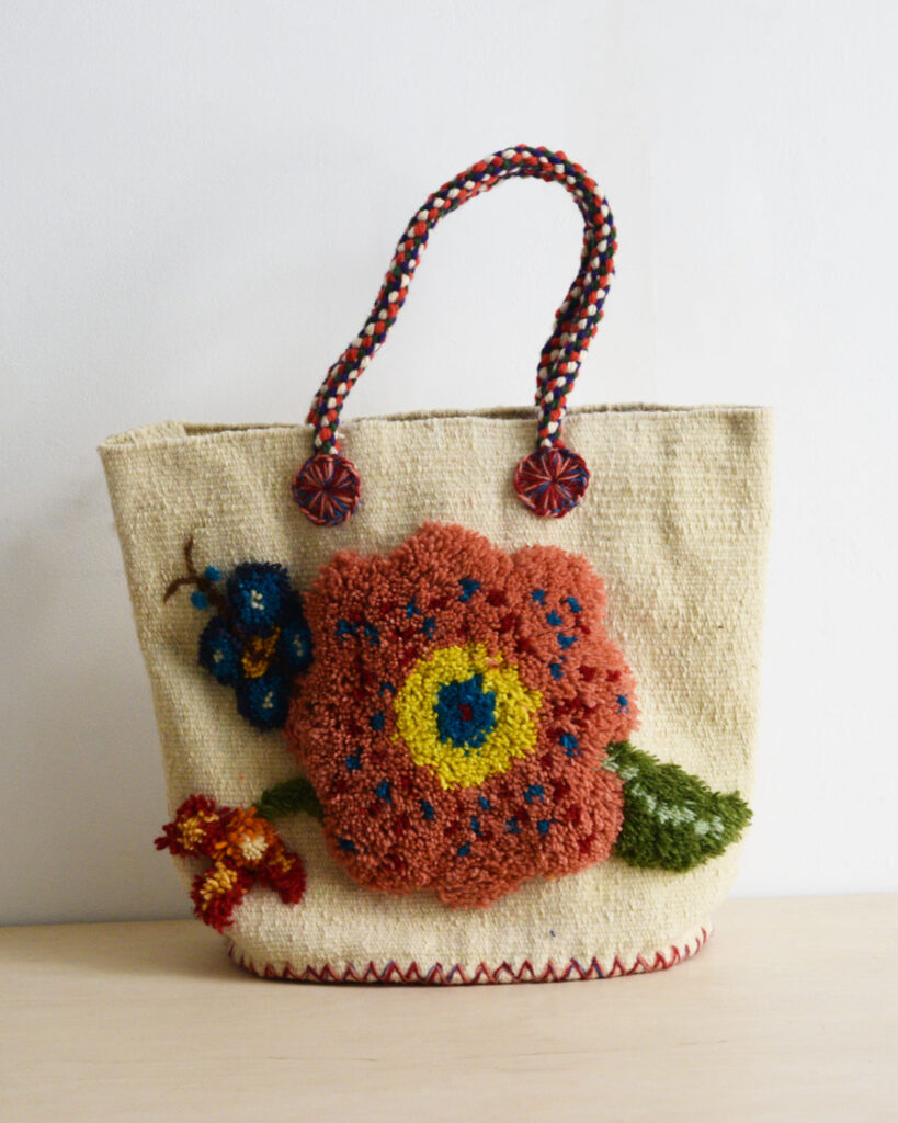 sac cabas fait main en laine crème - handwoven tote bag