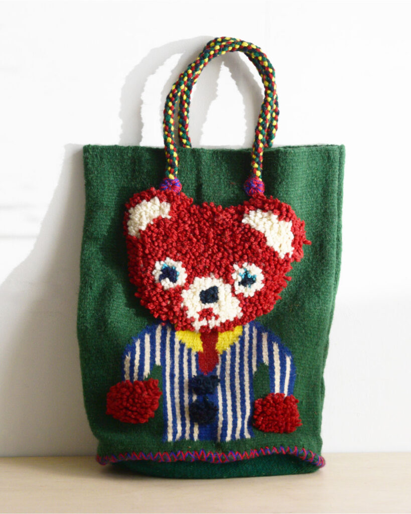 sac cabas ours vert fait main en laine - green handwoven tote bag