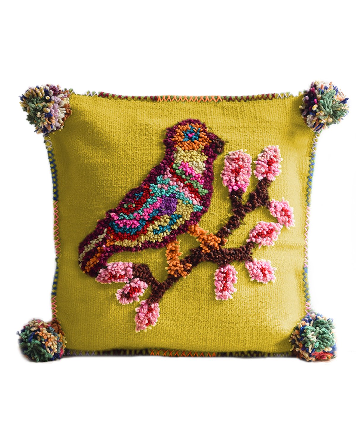 Grande housse de coussin carrée en laine oiseau