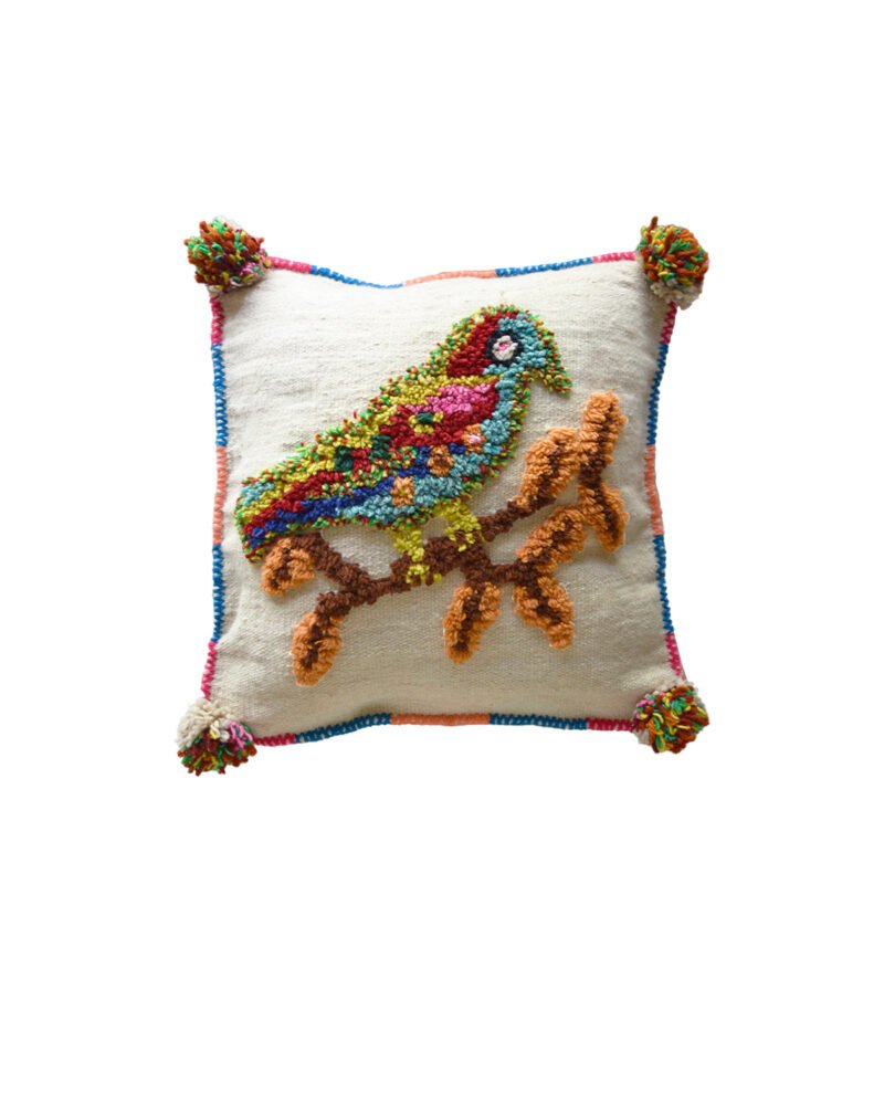 Petite housse de coussin carrée en laine oiseau