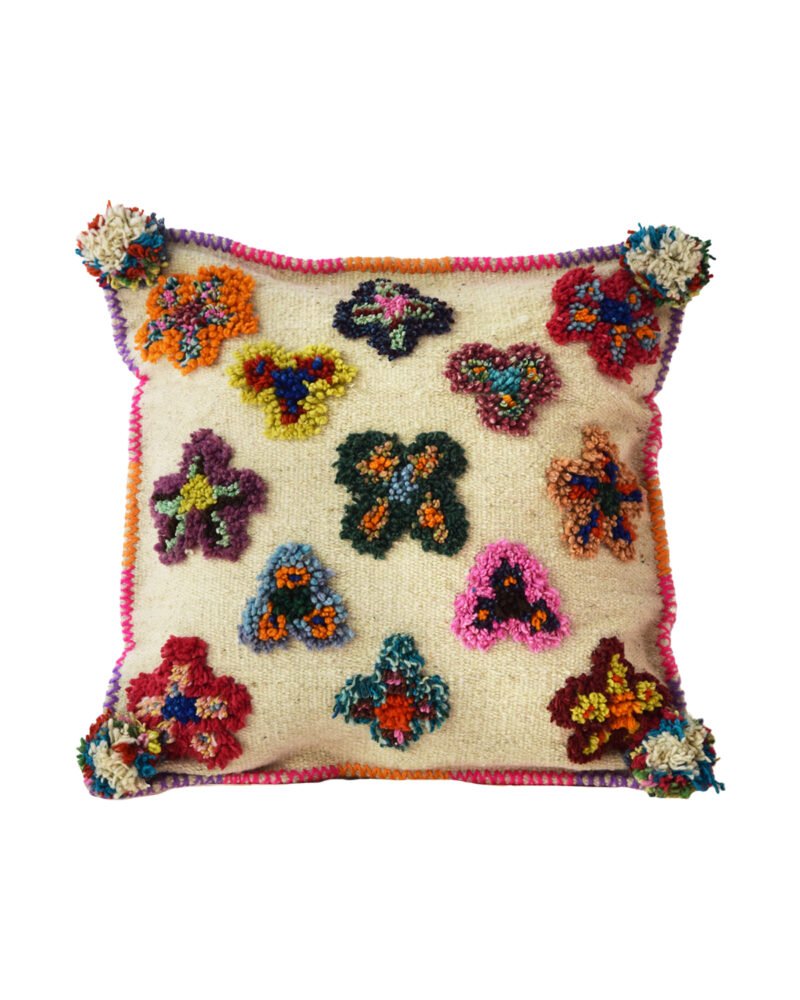 Grande housse de coussin carrée en laine les petites fleurs