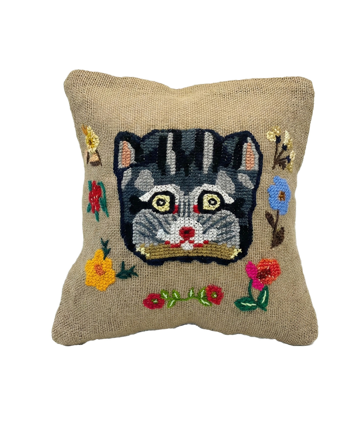 Housse de coussin en Jute brodée Chat - Image 2