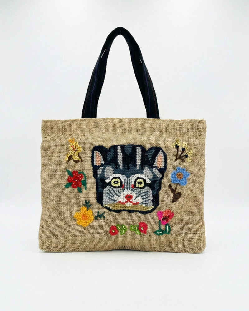 SACS EN JUTE BRODÉS - Chat